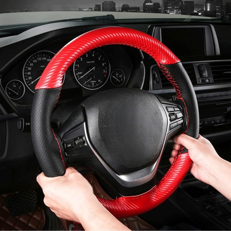 Car Steering Wheel Cover 15 inch/38 cm Soft Fiber Leather  Anti-slip Steering-Wheel Braid Stitch On Wrap With Needle Thread