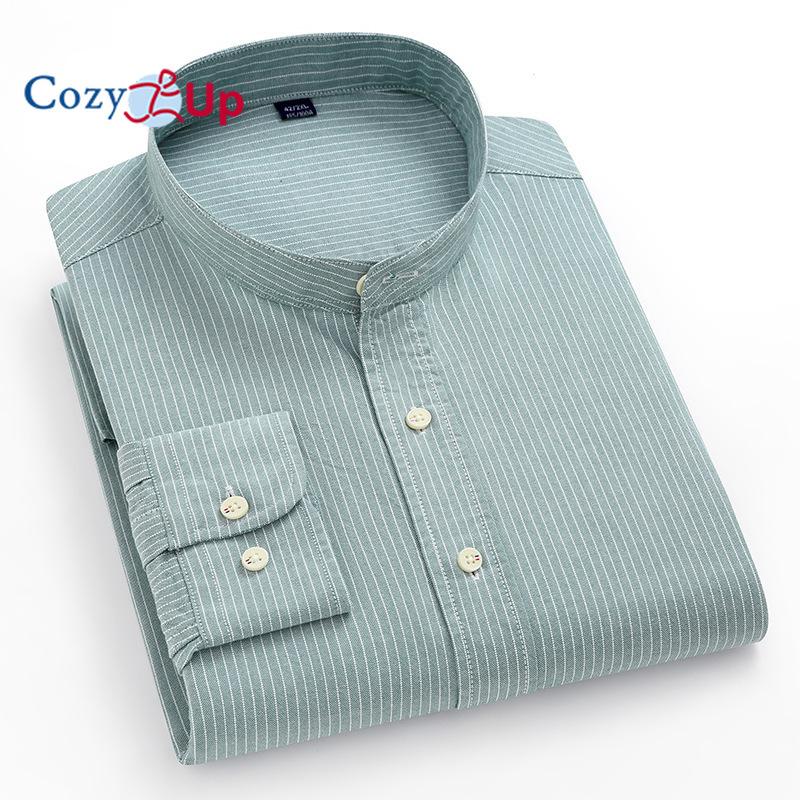 Cozy Up Minimalist Business Casual Long Sleeved Stand Up Collar 100% Cotton Pure Cotton Striped Men's Shirt