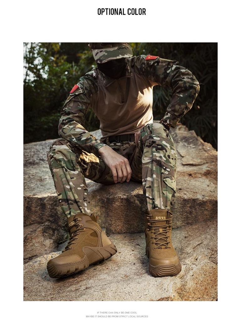 Men's Mid-Calf Tactical Combat Boots for Outdoor Hiking and Mountaineering - Anti-Kick Protection
