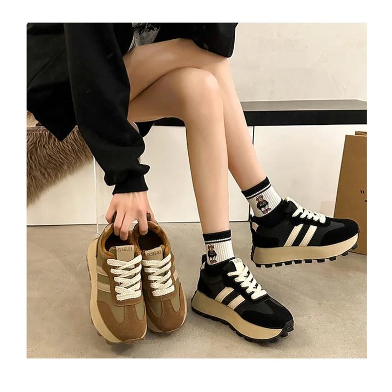 Pantofi sport pentru femei, toamna și iarna, stil vintage versatil, casual, ușor, cu talpă groasă, pentru tată, pantofi cu platformă din bumbac