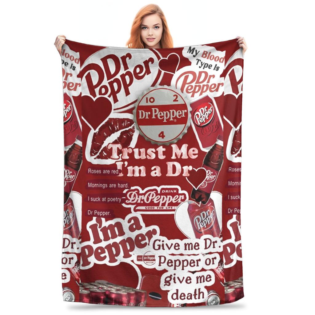 Dr Pepper Ribbon Blanket Flannel Summer Air Conditioning Drink Portable Warm Throw Blankets for Home Couch Plush Thin Quilt