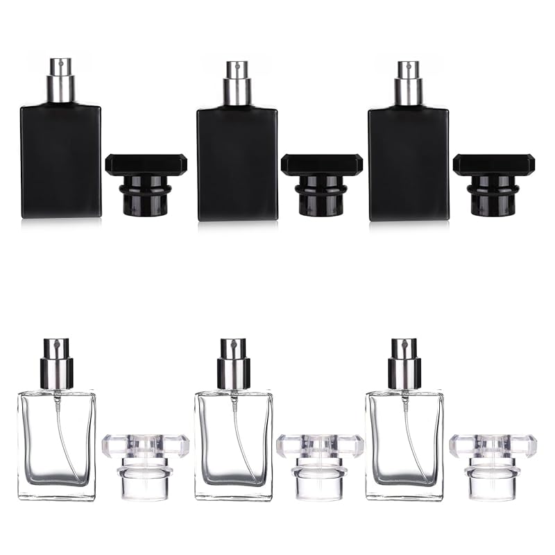 6 Pack 30ml / 1 Oz Transparent Refillable Perfume Bottle, Portable Square Empty Glass Perfume Atomizer Bottle Spray Applicator with 4 kinds of 3 Pack Transparent 3 Pack