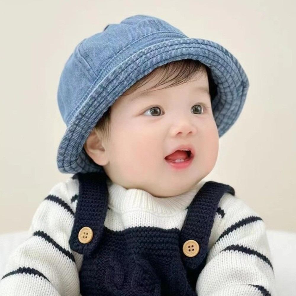Korean Style Baby Sun Hat Solid Color Children Fisherman Cap Sweet Washed Denim Bucket Hat  Outdoor