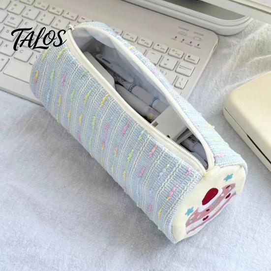 Étui de rangement pour stylos multiples Étui à crayons Gâteau aux fraises roulé, Pochette cylindrique de grande capacité, Mignon sac à papeterie pour filles et garçons, Cadeau scolaire pour enfants