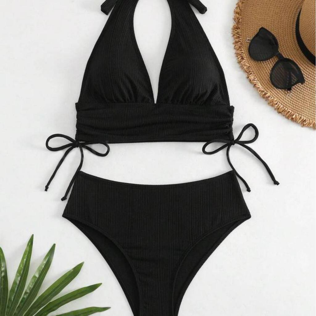 2024 Sanya Sexy Solid Lace-Up Halter Bikini Women's Swimsuit Hot Style