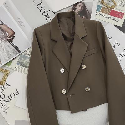 Veste de costume croisée élégante à manches courtes pour femme, idéale pour l'automne et l'hiver