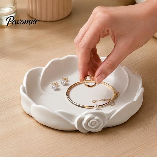 Modern Home Accessory Tray 3D Printed Rose Jewelry Tray, Decorative Trinket Dish for Rings Earrings Unique Decor and Aromatherapy, Elegant Desktop
