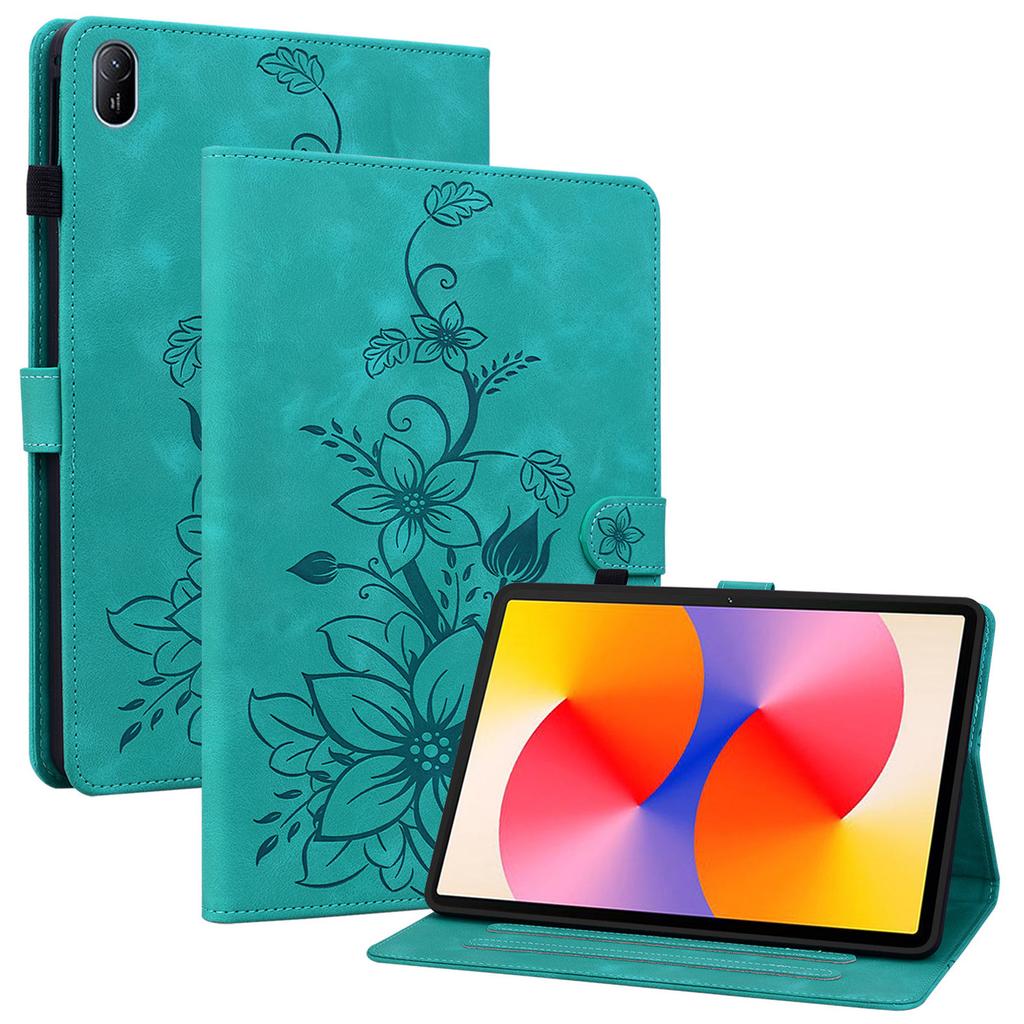 For Huawei MatePad SE 11 Case Lily Flower Imprint Leather Tablet Cover with Card Slots