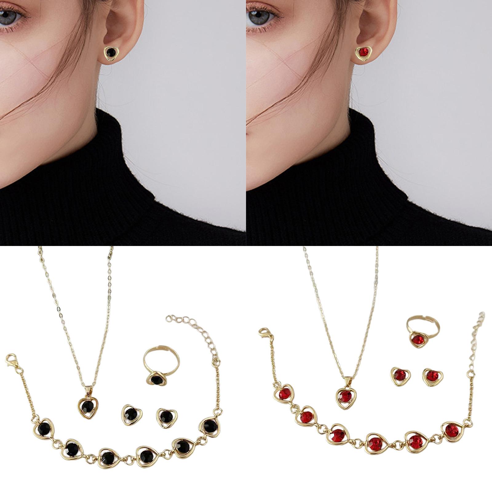 

Delicate Heart Necklace and Earring Set Multifuntional Fashion Bracelet Crystal Drop Earrings for Everyday Elegances рожевий