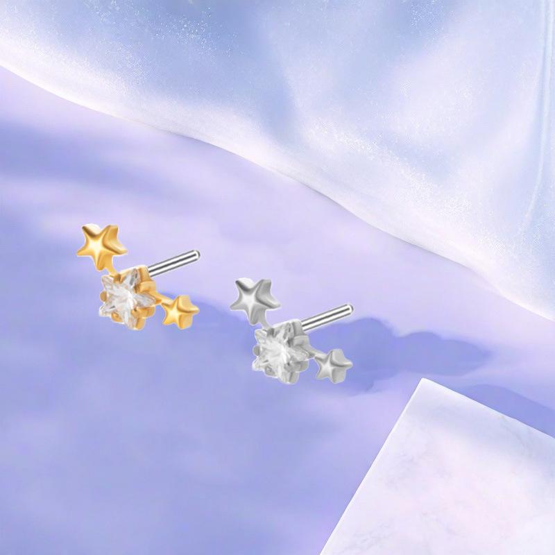 Fashionable Zirconia Ear Stud: F136 Titanium Style
