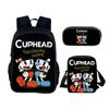 Cuphead 3pcs Set  Backpack School Bags Anime Shoulder Bag Pencil Case Camping Book Bags for Boys Girls Best Gift