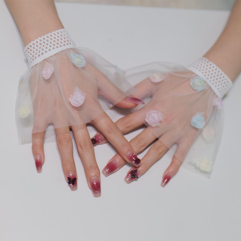 1Pair 3D Flower Tulle Wrist Fake Cuff Sleeve Manicure Po Nail Art Take Picture Background Prop Manicure Decoration