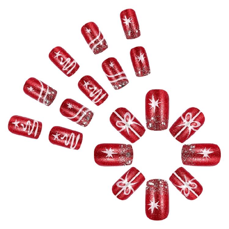 Elegant Glossy Christmas Stick on Nails Acrylic Full Cover Press on Nails for Women Manicure Nail Art 24PCS