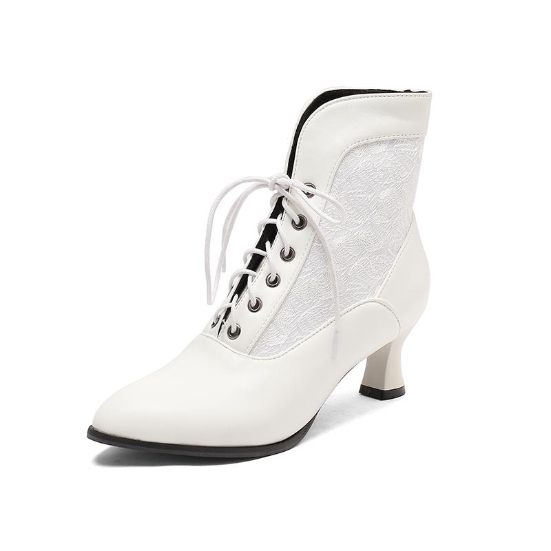 Женские короткие ботильоны на высоком каблуке, новые осенне-зимние, на толстом каблуке, больших размеров, универсальные 45 белый