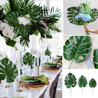 Decoración de mesa para el hogar, fiesta de boda, hojas tropicales artificiales de Monstera, 2 uds.