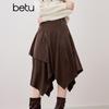 Betu Women's Suede A-Line Skirt with Belt