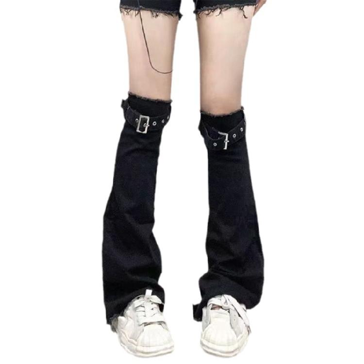 Punk Black Leg Warmer with Eyelet Ties Y2K Harajuku Jeans Over Knee Flared Socks 1 чёрный