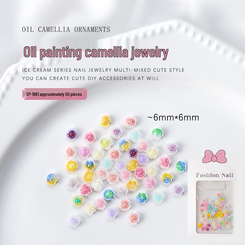 

Camellia Nail Art: Colorful Flat-Bottom Resin Rhinestones & 3D Flower Accessories (50 pcs)