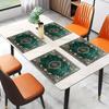 6PC Traditional Ramadan Table Mat Design with a Rich Turquoise Green And Silver Decorative Border. Table Mats for Dining