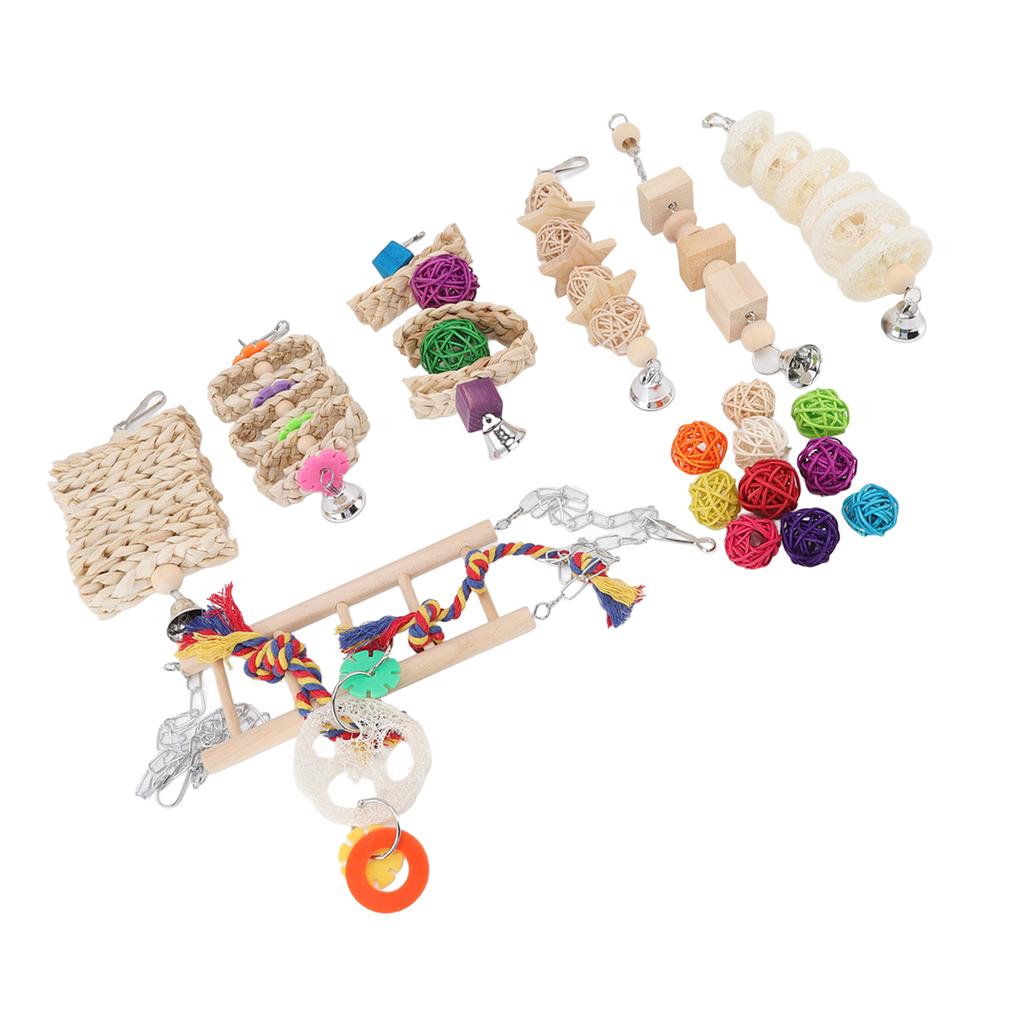 Bird Toys Colorful Climbing Bridge Parrots Swing Chewing Toy with Bell for Parakeets Cockatiels