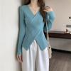 Women's Knitted Sweater Undershirt Autumn and Winter Slim V-neck Cross Irregular Sweater Knitted Bottoming Shirt