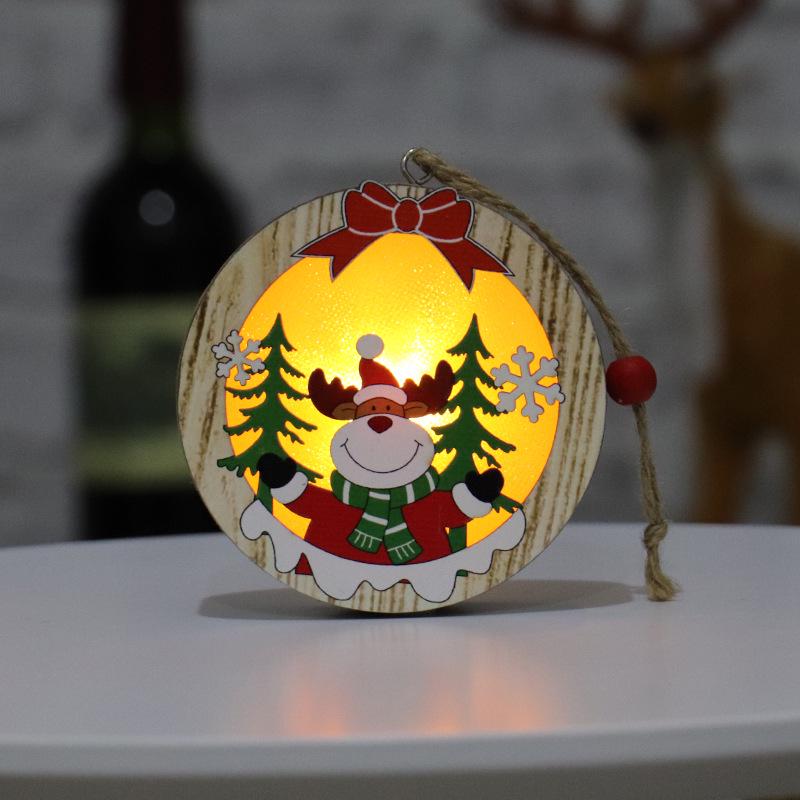 Wooden Luminous Christmas Ornaments: Star, Santa, Snowman, Deer Scene Pendants