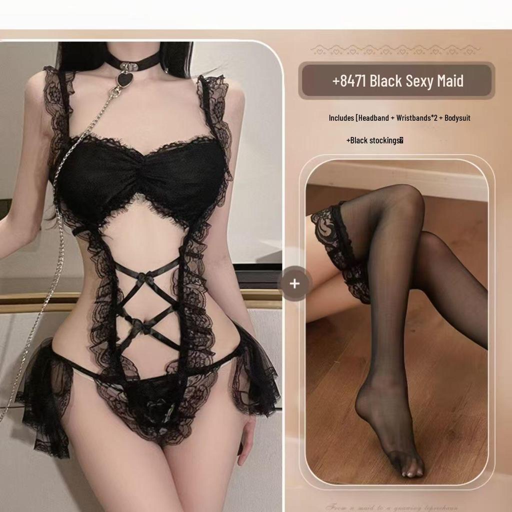 Erogenous Lace Maid Outfit: Enhance Small Chest, Temptation Lingerie, Transparent Passionate Uniform