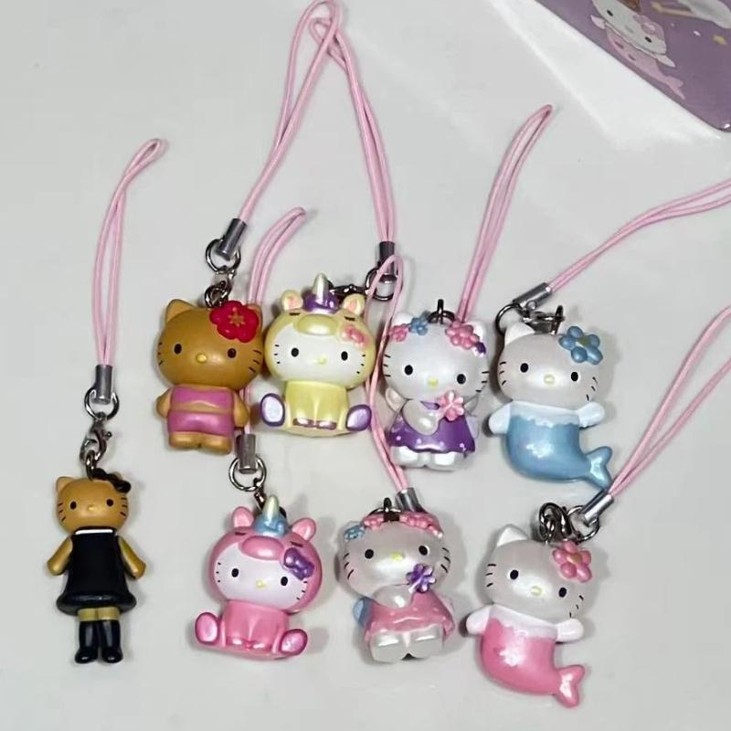 In-Stock Mermaid Phone Chain Decorations Kt Cat Fantasy Series Black Leather Long Leg Pendant Keychain Small Doll Birthday Present