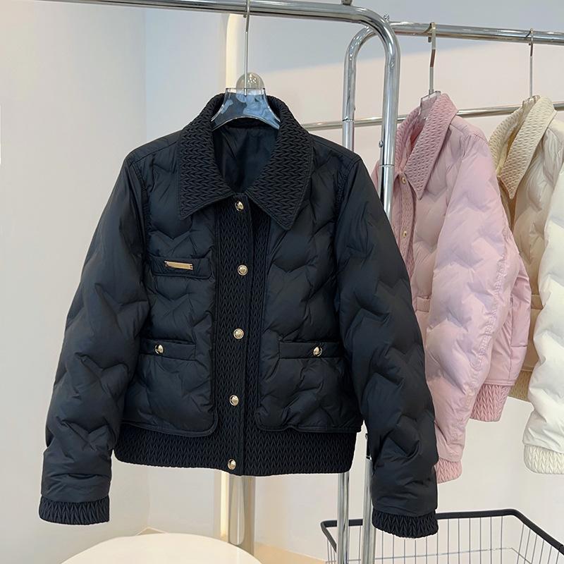 Xiaoxiangfeng Down Jacket Women's Short New Loose Lapel Pressed Glue Medium Thick Warm Winter Coat