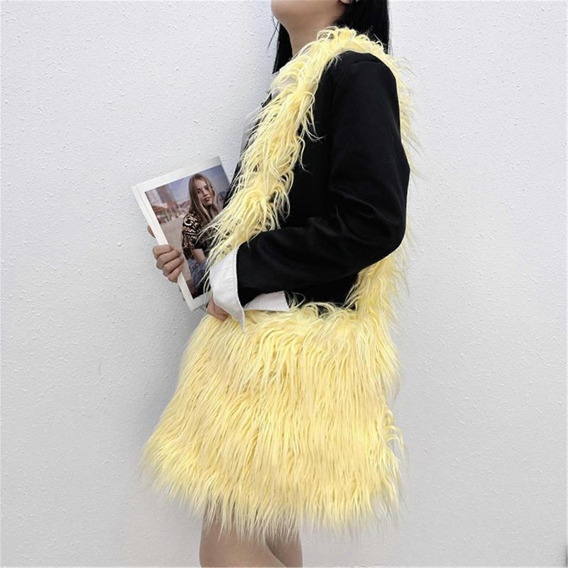 Stylish Women's Crossbody Bag Furry Plush Shoulder Bags Fashionable Design for Daily Use and Gifting Yellow