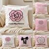 Hot Selling Camellia High-end Printing Pillow Case Silky Elegant Comfort Sofa Bed Invisible Zipper