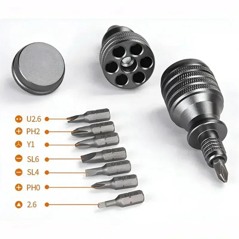 Mini Screwdriver Titanium Screwdrivers 1/4 Inch Magnetic Screwdriver 7 in 1 S2 Alloy Steel Drill Bit EDC Repair Hand Tool
