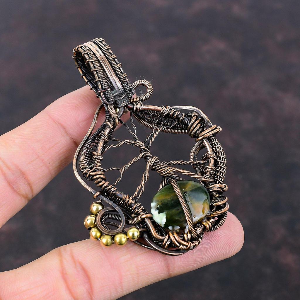 Tree Of Life Australian Chrome Chalcedony Pendant Copper Wire Wrapped Pendant Handmade Pendant Copper Wire Jewelry Gemstone Pendant For Gift