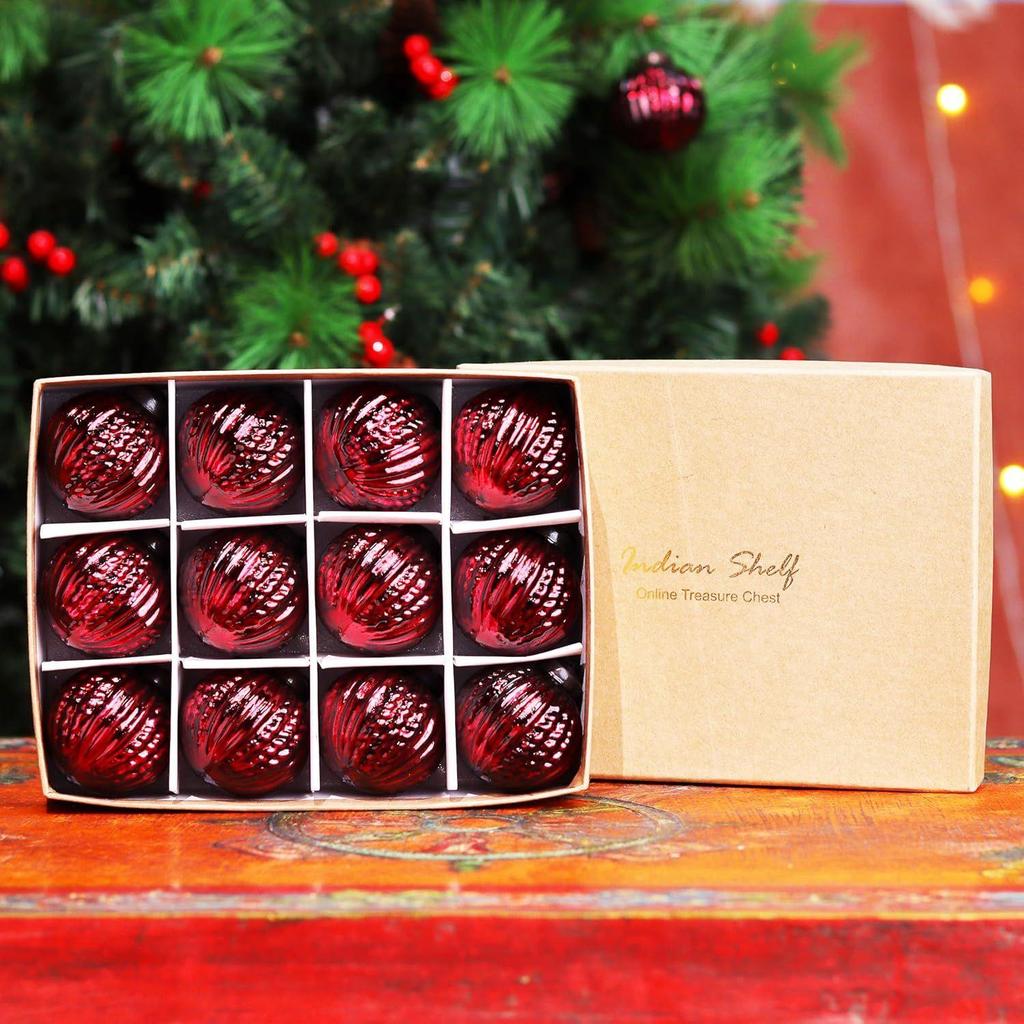 12 Vintage Quecksilber Große Weihnachtsornamente Burgunder Einzigartige Glasweihnachtskugeln für Weihnachtsbaum, Halloween, Neujahr, Valentinstag