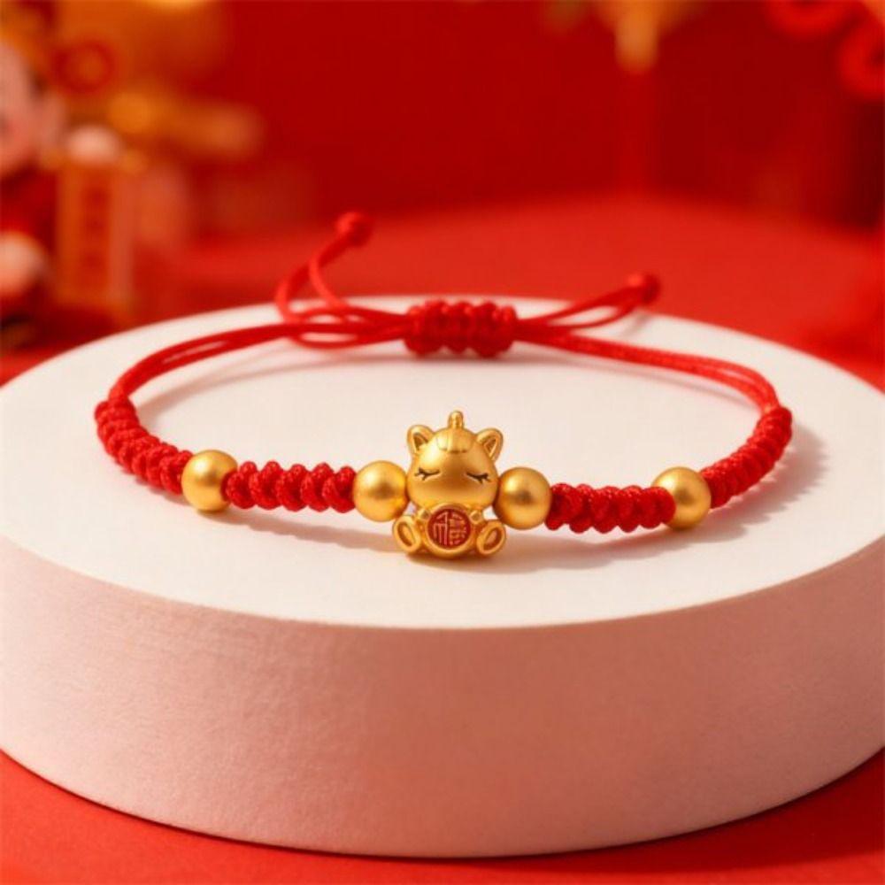 Chinese Style Lucky Pony Red Rope New Year Hand Rope Fortune Bracelet Horse Year Bracelet Gift