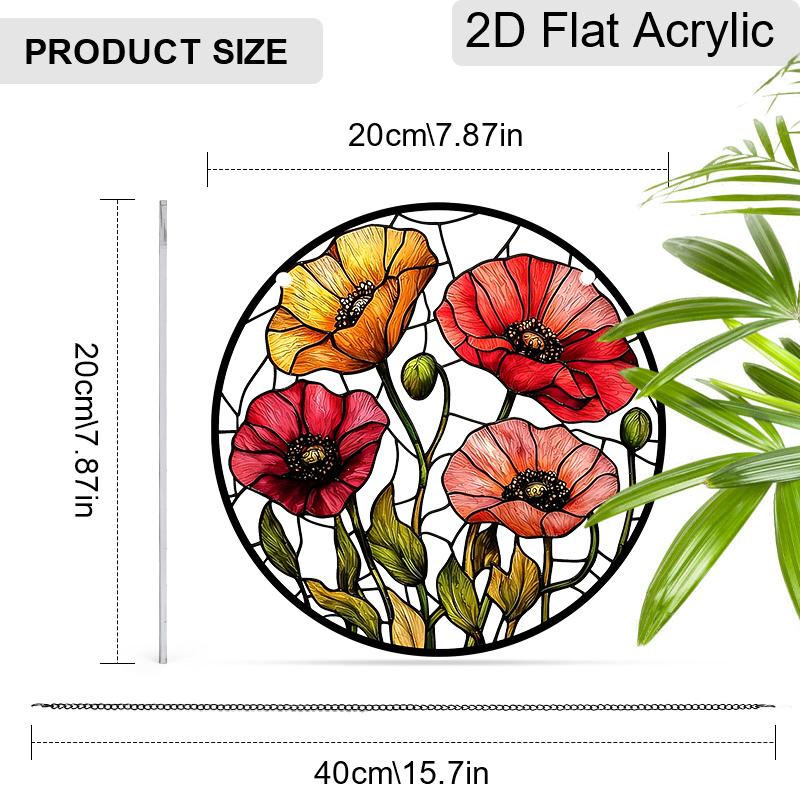 Acrylic Poppy Flower Suncatcher Stained Glass Effect Window Hanging Ornament Floral Themed Gift for Home