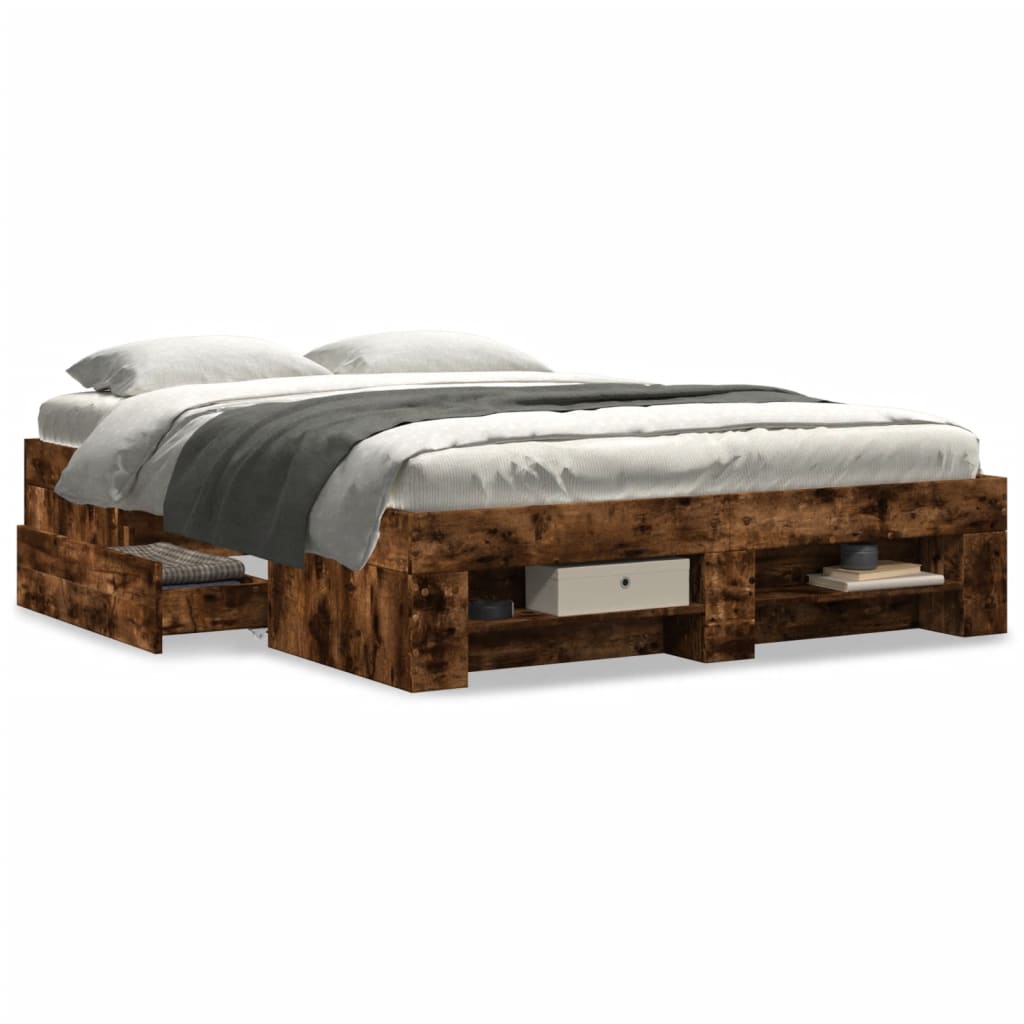 Bed Frame without Mattress Smoked Oak Finish 120 x 190 cm Engineered Wood