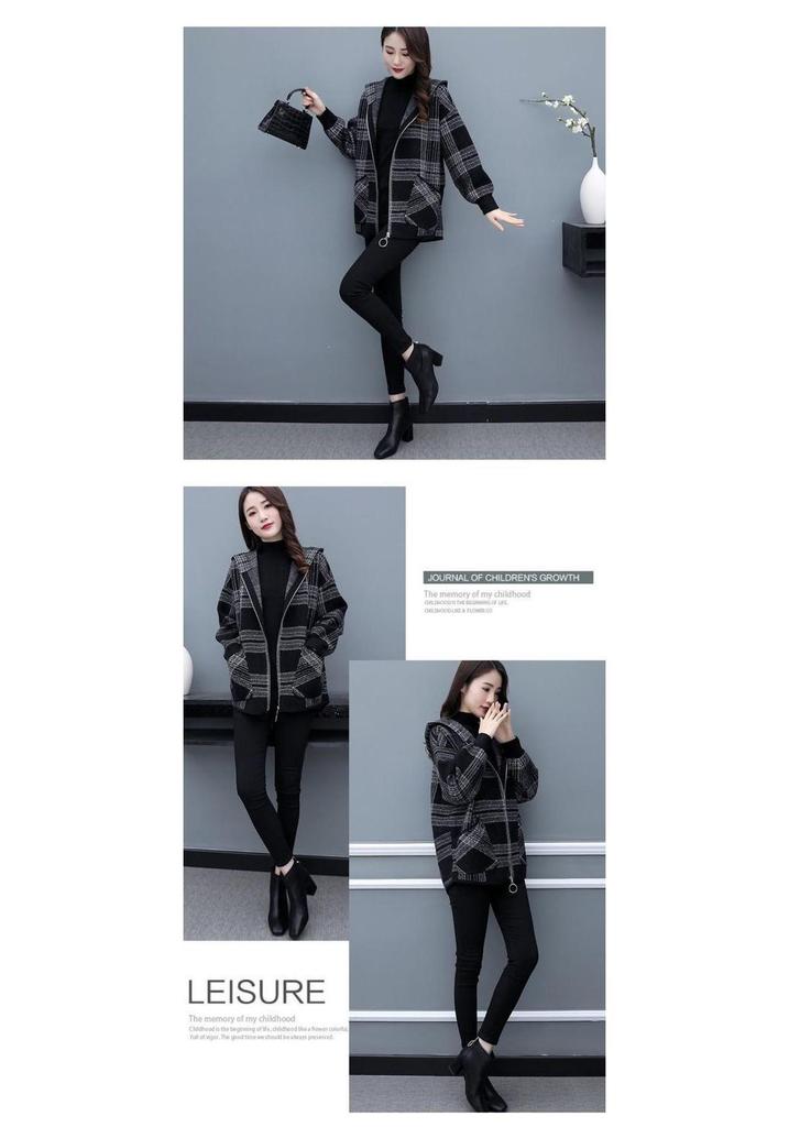 Giacca a Quadri da Donna Petite Stile Coreano Autunno/Inverno 2025 - Versatile, di Media Lunghezza e Trendy