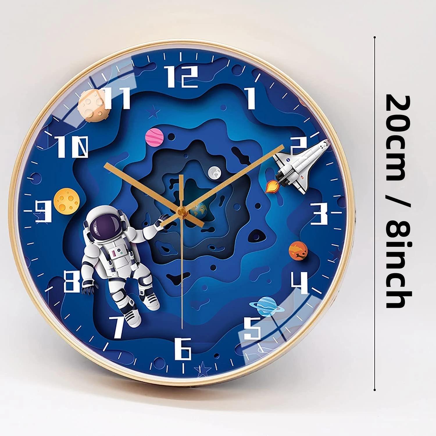 

Детские настенные часы 20 см/8 дюймов, бесшумные, для детской комнаты, маленькие круглые настенные часы на батарейках, в стиле космических путешествий, для спальни 8 inch