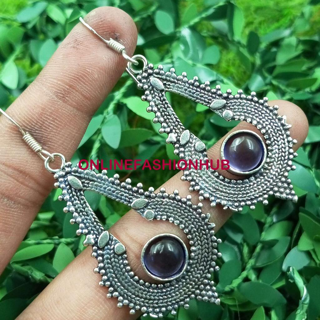 Cercei cu cârlig pentru fete, placat cu argint 925, piatră prețioasă ametist, bijuterii NST-CSE12