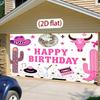 2D Pink Cowgirl Disco Birthday Backdrop, Western Cactus Photography Bann