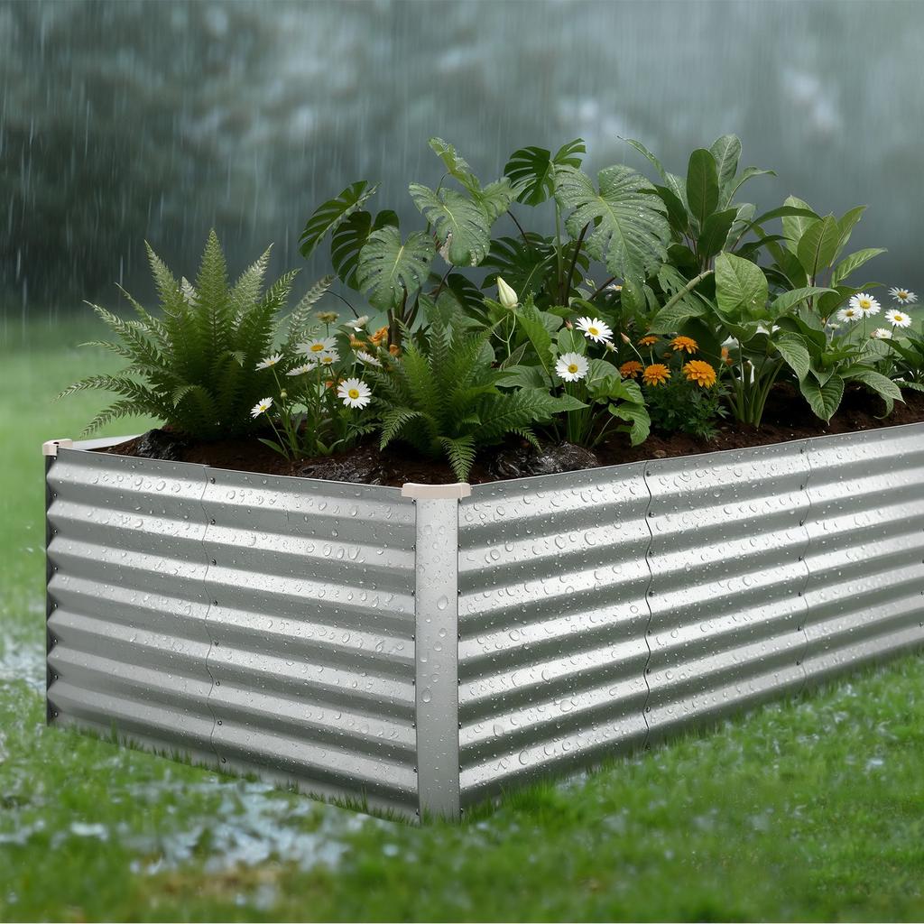 VEVOR Galvanized Raised Garden Bed, 2400 X 1200 X 620 Mm, Rectangular Metal Planter Box Kit Outdoor, Bottomless Elevated Planting Box with Gloves