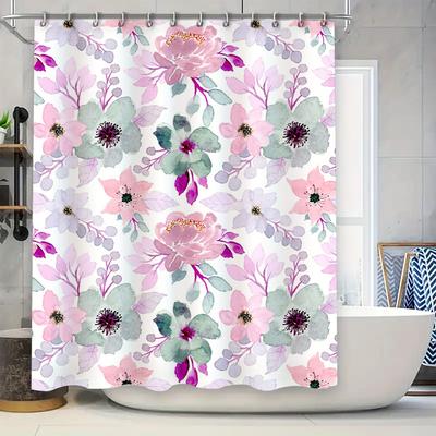 Luxury Flower Print Shower Curtains for Bathrooms Waterproof Home Decor In White, Pink Green Floral Design