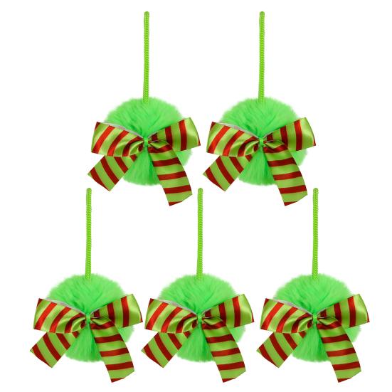 4 İnç Yeşil Tüylü Noel Topu Süsleri Suni Kürk Kabarık Asılı Noel Topu Tatil Düğün Partisi Dekorasyonu için Kurdeleli