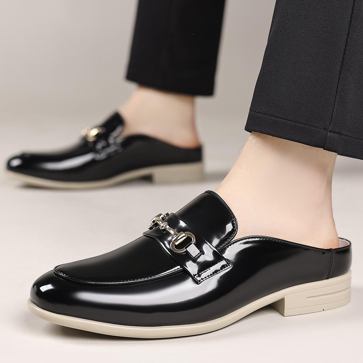 

Повседневная кожаная обувь большого размера 2025 лето новая креативная универсальная обувь лоферы полузадники мужская обувь Doudou 39 чёрный