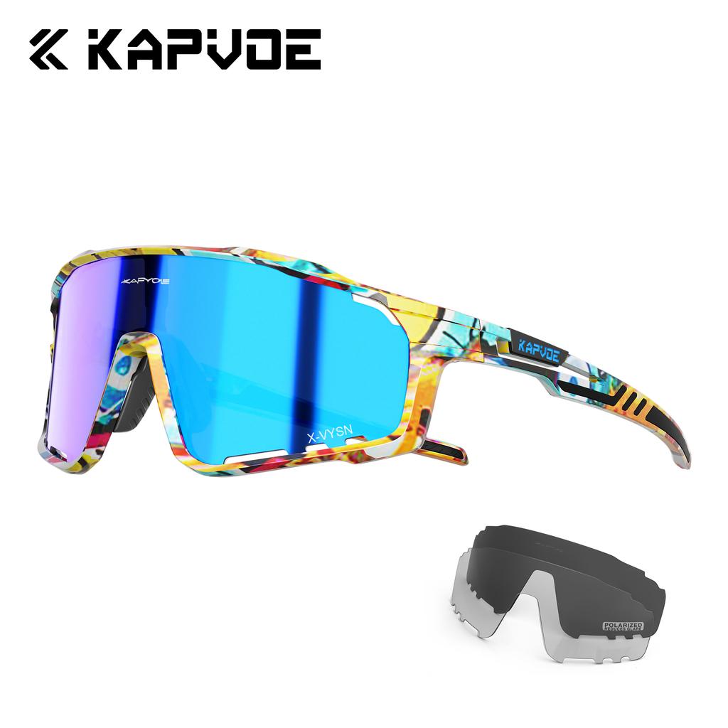 Kapvoe 3lens Cycling Glasses for Men MTB Sunglasses Mountain Bike Bicycle Eyewear Women Sports Goggles Road Speed Skating