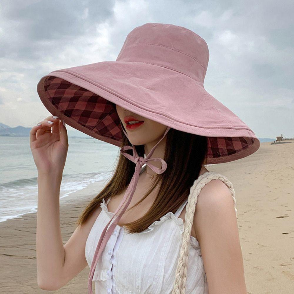 Foldable Sun Protection Hats Double-sided Beach Bucket Hat Leisure Fisherman Hat  For Ladies Girl