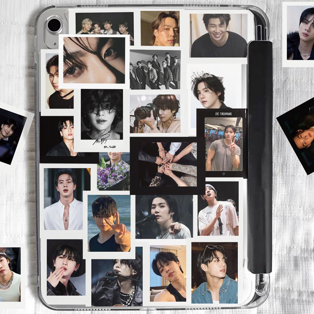 50pcs BTS Polaroid Style Photo Stickers Set-RM Jin Suga J-Hope Jimin V Jungkook Kpop Stickers for Laptop Water Bottle Phone Case ARMY Gift