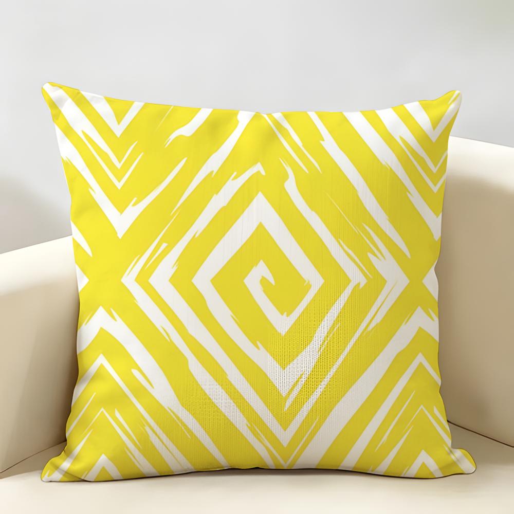 Black White Yellow Striped Geometric Grid Cushion Cover Natural Linen Organic Fabric Printing Breathable Perfect For Home Decor
