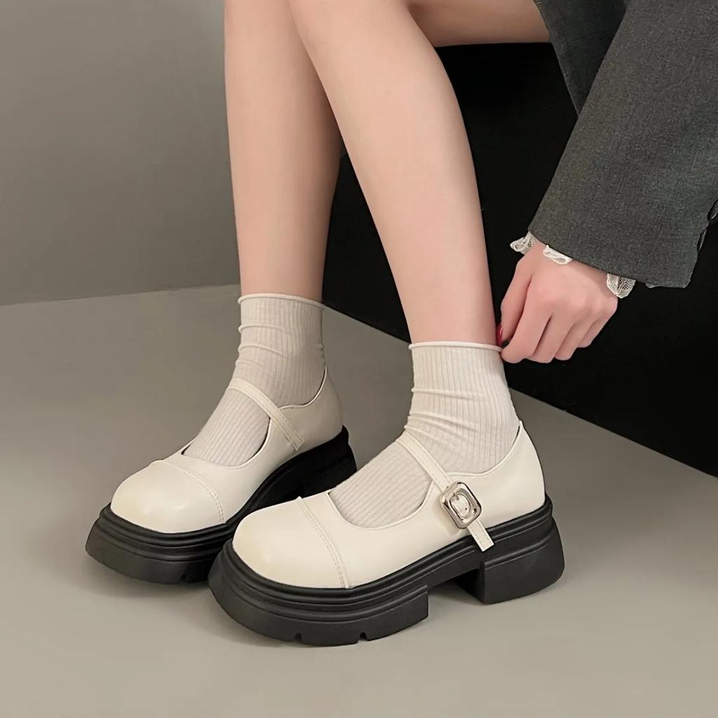 Black Ankle Buckle Platform Pumps Women Japanese Style Patent Leather Mary Jane Shoes Woman Punk Thick Heels Lolita Shoes Mujer